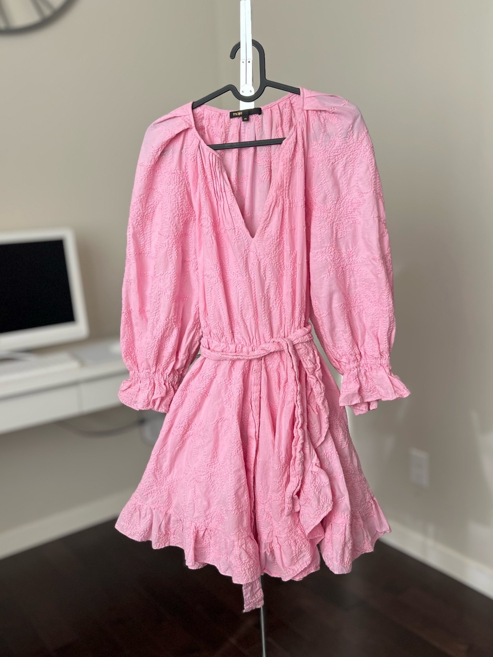 Maje Light Pink Ruffled Mini Dress - Picture 2 of 13